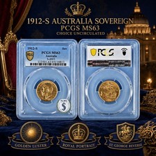 🌟1912 S Gold Australia Sovereign King George V Coin PCGS MS63 in Gold Shield🌟 picture