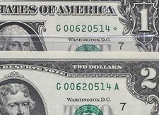 AMAZING MATCHING SERIAL NUMBER ($2 DOLLAR - $1 STAR NOTE ) 2017A CHICAGO SET UNC picture