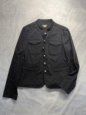 Michael Kors Black Military Jacket Style Stand Collar Silver Tone Buttons Size L picture