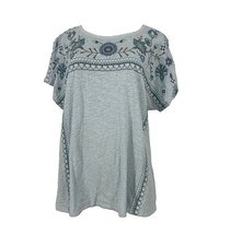 Pure J. Jill Large Women Round Neck Short Sleeve Top Floral Embroidery 6-25k picture