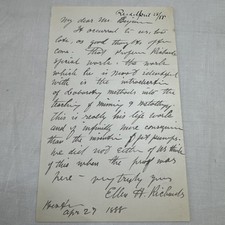 1888 Ellen Swallow Richards Signed Letter MIT First Woman Scientist Chemistry picture