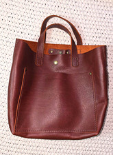 Portland Leather Goods Brown Tote Bag Top Handle Bronze Hardware Inner Pockets picture