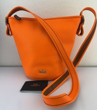 Coach Neon Orange Pebbled Leather Bucket Crossbody Bag Purse J1493-34527 picture