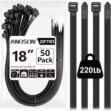 Large Zip Ties 18 Inch, 50 Pack, Long Zip Ties Heavy Duty with 220 Lb Tensile St picture