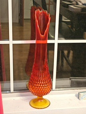 Vintage Fenton Amberina Hobnail Swung Glass Vase 18.5