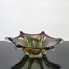 Murano Italian Art Glass Amethyst Amber Ruffled Centerpiece Bowl picture