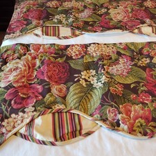 Waverly Floral Scalloped Valance Set 2 Burgundy Pink Green Cotton 57x17 Striped picture