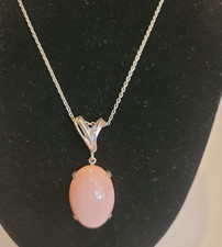 Vintage c1975 Relios 925 Sterling Pink Coral Pendant Necklace 20