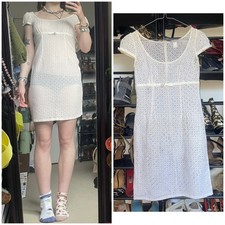 VINTAGE COLLETTE DINNIGAN Designer White Lace Coquette Babydoll MiniDress XXS-X picture