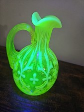 Vintage Fenton Vaseline Cruet Uranium Art Glass Pitcher  picture