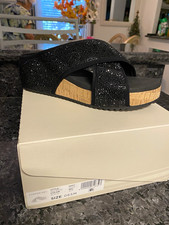 Copper Key Womens Black Rhinestone Slide Wedge Sandals Comfort Slip-On US 6.5 M picture