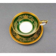 Aynsley England Imperial 193 Laurel Green Gold Cup & Saucer Set picture