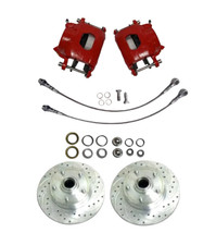 1964-72 PONTIAC GTO RED CALIPERS FRONT DISC KIT DRILLED SLOTTED ROTORS 52 GM picture