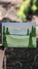 Landscape Sunset Forest Lake Scenery ACEO art card original by Sunspot Artistry picture