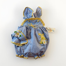 Baby Togs Girls 12M Blue/Yellow Gingham Bunny Romper Cotton Embroidered picture