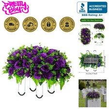 Beautiful Purple Silk Flower Saddle for Commemorating Loved Ones at Grave Sites picture