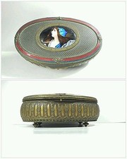 Antique Footed French Bronze Jewelry Box Portrait Miniature Enamel signed picture