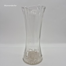 Vintage Clear Pressed Glass Swung Vase Ribbed Scalloped Rim Starburst Base picture