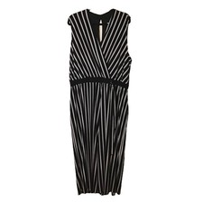 Sandra Darren XXL Dark Navy White Pinstripe Wide Leg Cropped Jumpsuit NWT picture