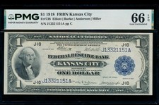 AC Fr 738 1918 $1 FRBN Kansas City PMG 66 EPQ GEM UNCIRCULATED spread eagle picture