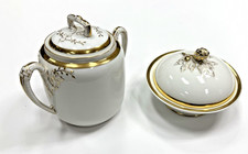 Rare CFH  Limoges France Sugar Bowl Lid Hand Painted Gold & covered cheese dish picture