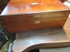 Antique 19th c. Portable Wooden Lap Field Desk w/ 2 Inkwells 1800s Marked ANNA picture