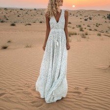 Women Sleeveless Polka Dots Boho Maxi Dress Cocktail Party Summer Beach Sundress picture