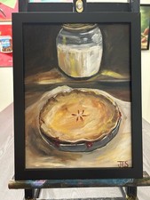 Pie Still Life Hand Painted Signed Original 9 x 12 Framed Fine Art picture