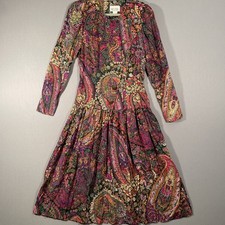 Vtg 90s Melissa Maxi Dress Drop Waist Floral Paisley Long Sleeves Sz 12 picture