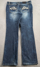 VTG Ed Hardy Jeans Womens 34x32 Straight Leg Blue Embroidered Wings Y2K picture