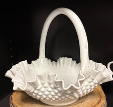 10in vintage Fenton hobnail milk glass basket picture