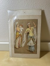Antique Hand Colored Lithograph Stone Engraving EGYPTIAN 19TH CENTURY Signed picture
