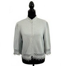 Vintage St. John Evening Blue Beaded Fringe Hem Jacket Occasion Wedding 2000’s picture