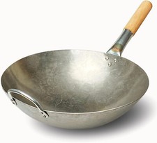 1.8 mm Thickness Heavy Duty Hand Hammered Carbon Steel Wok 14 inch, Round Bottom picture
