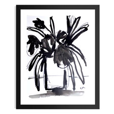 Original 9x12 Abstract Floral Acrylic Painting Black White Minimalist  Art picture