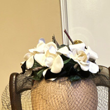 Vintage 1960’s Mr. John Caprice Black Velvet Mesh Veiled Floral Fascinator  picture