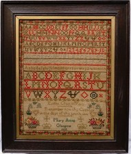 EARLY 19TH CENTURY ALPHABET & MOTIF SAMPLER BY MARY ANN GLASGOW? - 1833 picture