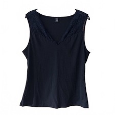 Shein Black Lace Trim V-Neck Cami Top Y2K Gothic Alternative Ribbed XL picture