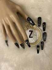 Z NAILZ Exciting Handmade Long Black Ballerina New Year 2024 Press On Nails picture
