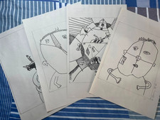 KEITH HARING (4 ITEM) PAITING AND DRAWING ON OLD PAPER SIGNED  STAMPED-HANDMADE picture