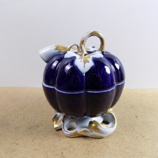 Mottahedeh Vista Alegre Cobalt Blue & Gold Pumpkin Lidded Bowl VGC 5