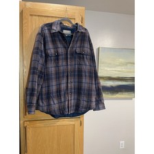 Claybrooke Outdoors Mens Blue Brown Plaid Quilted Flannel Shirt Jacket Large L picture