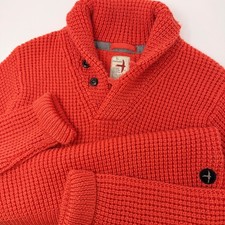 Relwen Mens Orange Mercerized Wool Shawl Collar Waffle Knit Sweater Large FLAW picture