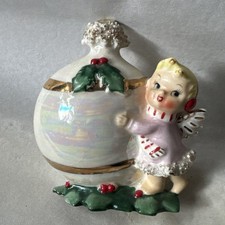 Vintage Christmas Norcrest Ceramic Angel Spaghetti Trim Rare picture