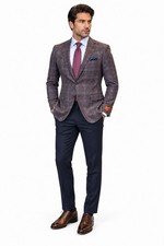 Sport Coat 40R Classic Fit 100%wool Two Button Burgundy Windowpan Italian ￼ picture