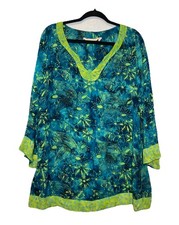 Soft Surroundings Tunic Top Size M Green Floral Ombre Tie Dye Boho Fairy Grunge picture