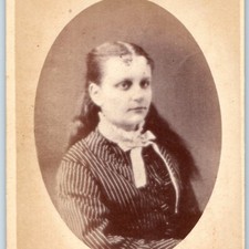 c1870s Brooklyn NY CDV Photo Young Woman Striped Dress Gross Bros Studio NY 4