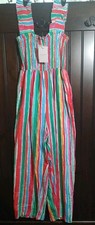 NWT Andthewhy California Rainbow Stripe Jumpsuit Smocked Wide Leg Summer Boho  picture