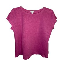 J. Jill Love Linen Pink Cap Sleeve Pullover Tee Shirt Women Large Petite LP picture