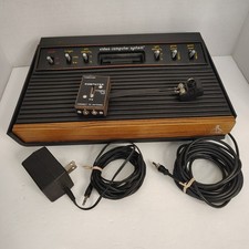 Vintage Atari 2600 4-Switch Woodgrain Console for PARTS & REPAIR, W/ Pwr Supply picture